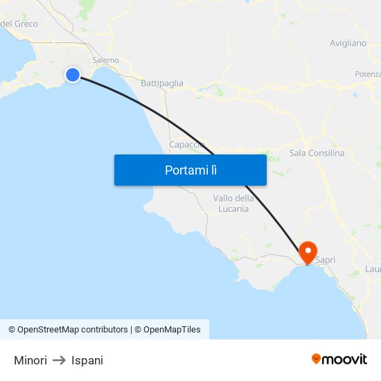 Minori to Ispani map