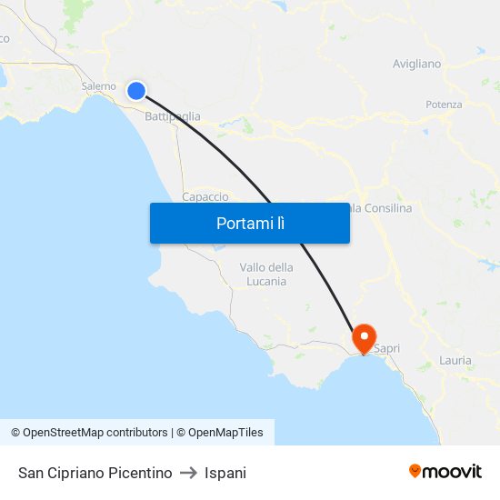 San Cipriano Picentino to Ispani map