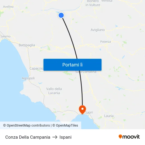 Conza Della Campania to Ispani map