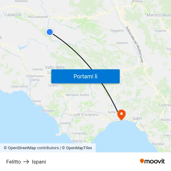 Felitto to Ispani map