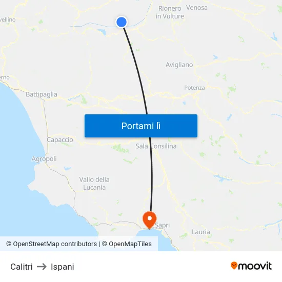 Calitri to Ispani map