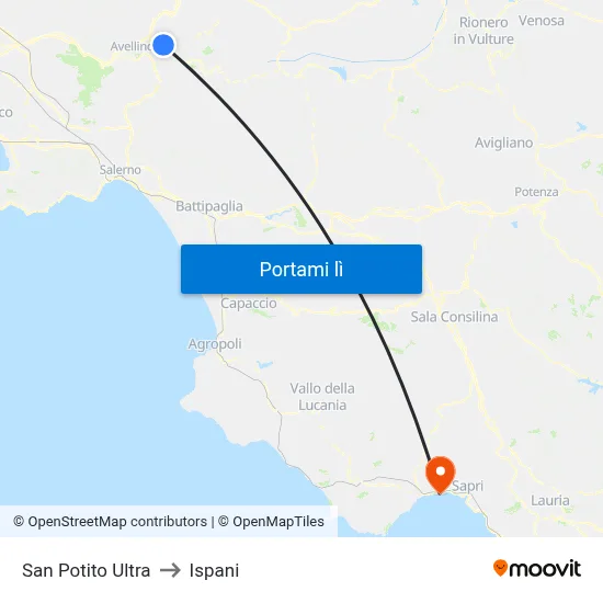San Potito Ultra to Ispani map