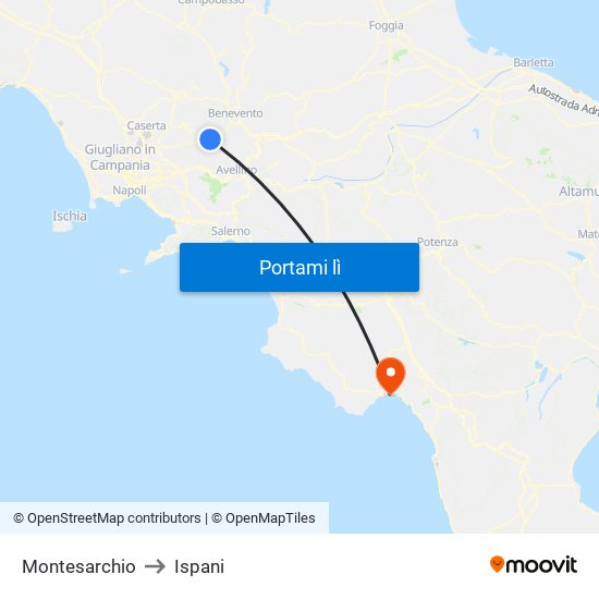 Montesarchio to Ispani map