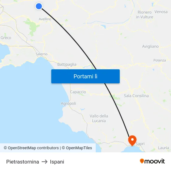 Pietrastornina to Ispani map