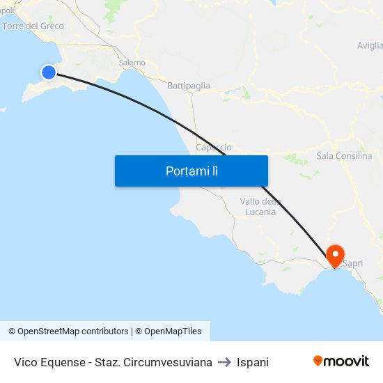 Vico Equense - Staz. Circumvesuviana to Ispani map