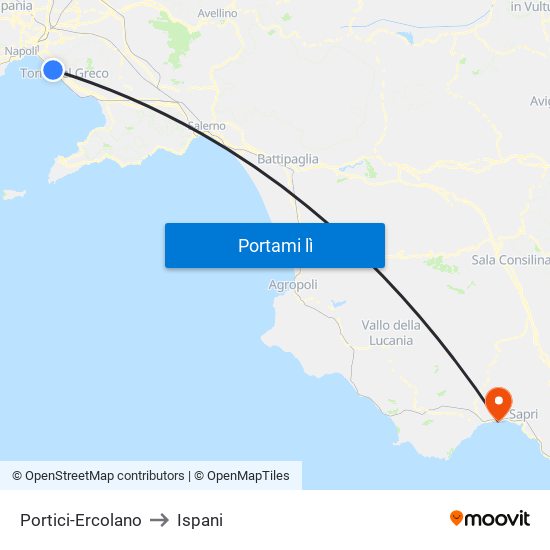 Portici-Ercolano to Ispani map