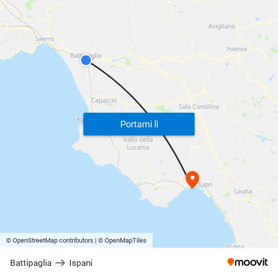 Battipaglia to Ispani map