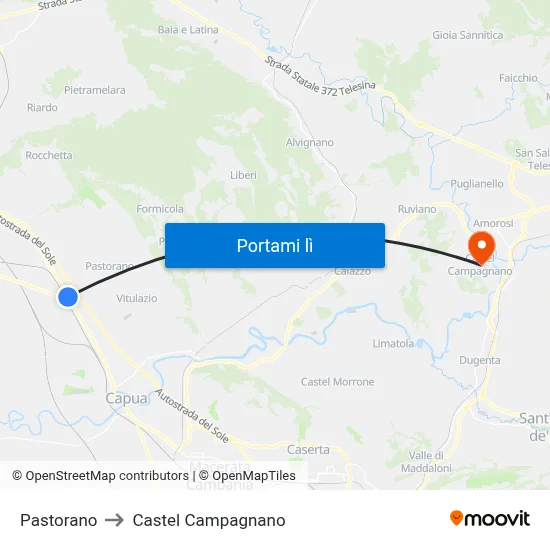 Pastorano to Castel Campagnano map