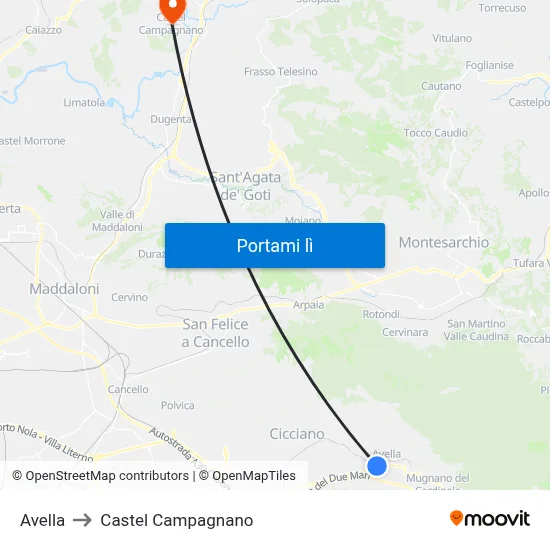 Avella to Castel Campagnano map