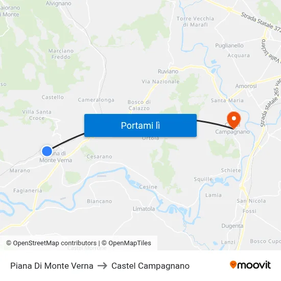 Piana Di Monte Verna to Castel Campagnano map