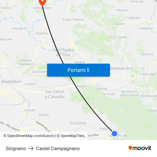 Sirignano to Castel Campagnano map