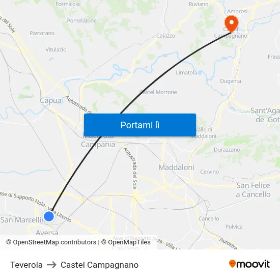 Teverola to Castel Campagnano map