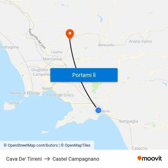 Cava De' Tirreni to Castel Campagnano map