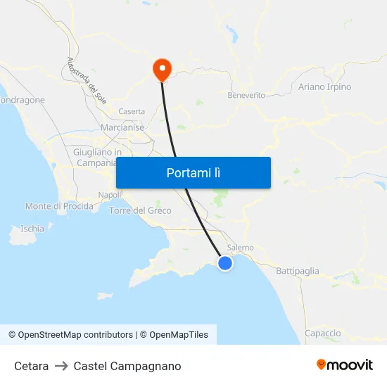 Cetara to Castel Campagnano map