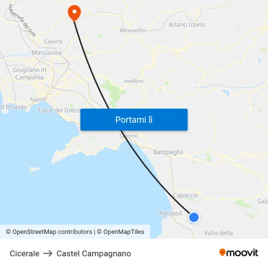 Cicerale to Castel Campagnano map