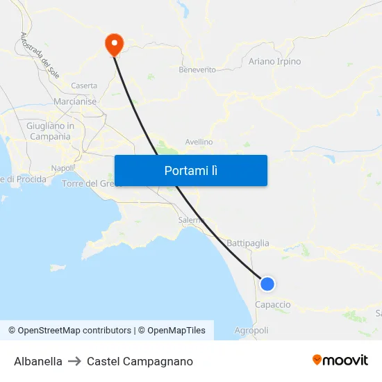 Albanella to Castel Campagnano map