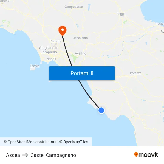 Ascea to Castel Campagnano map