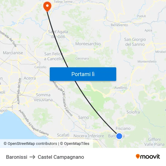 Baronissi to Castel Campagnano map