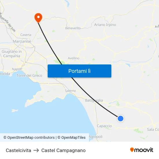 Castelcivita to Castel Campagnano map