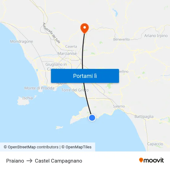 Praiano to Castel Campagnano map