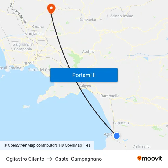 Ogliastro Cilento to Castel Campagnano map