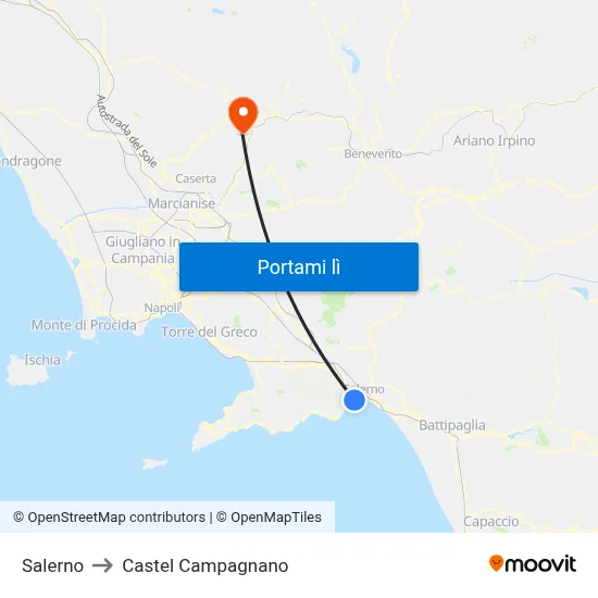 Salerno to Castel Campagnano map