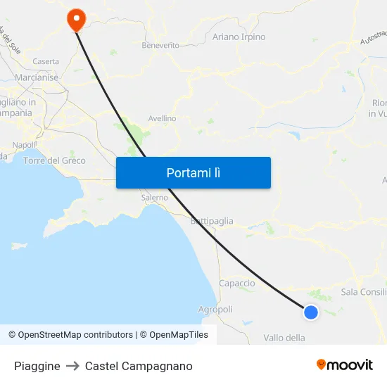 Piaggine to Castel Campagnano map