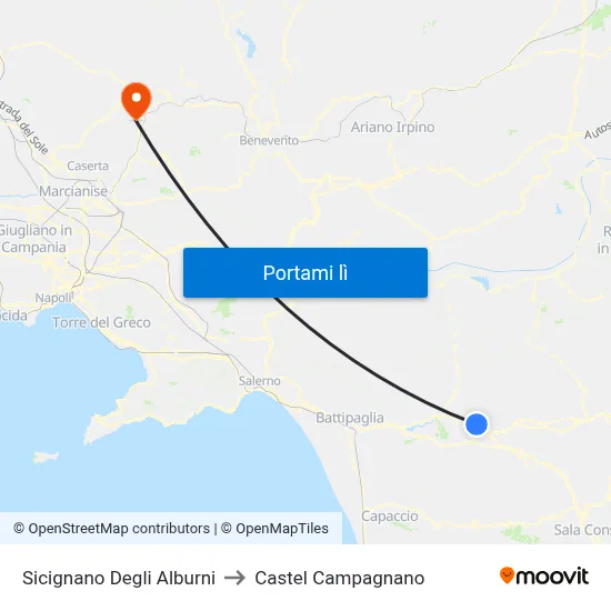 Sicignano Degli Alburni to Castel Campagnano map