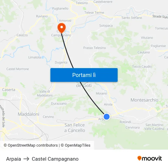 Arpaia to Castel Campagnano map