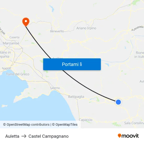 Auletta to Castel Campagnano map