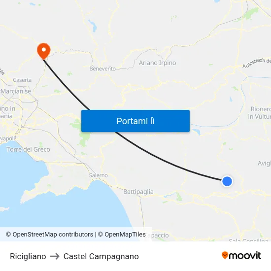 Ricigliano to Castel Campagnano map