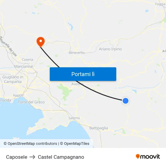 Caposele to Castel Campagnano map
