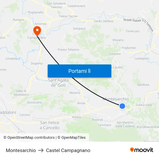 Montesarchio to Castel Campagnano map