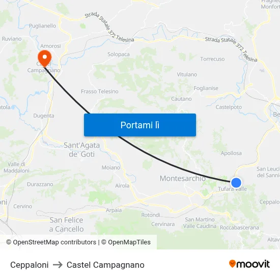Ceppaloni to Castel Campagnano map