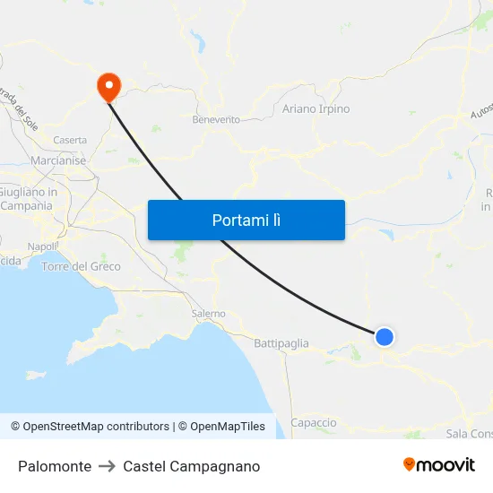 Palomonte to Castel Campagnano map