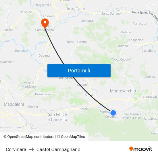 Cervinara to Castel Campagnano map