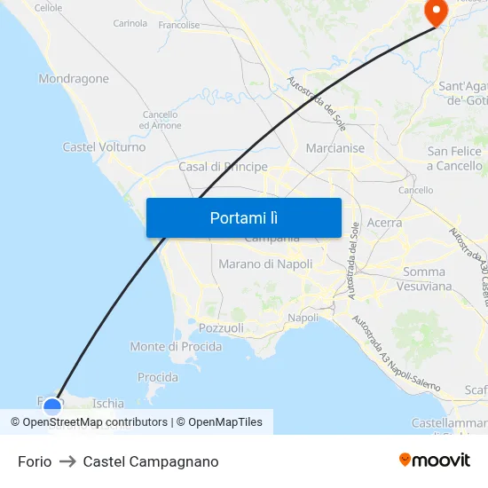Forio to Castel Campagnano map