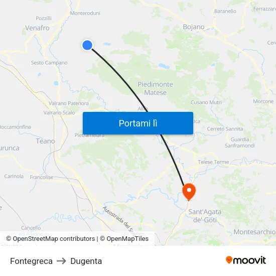 Fontegreca to Dugenta map