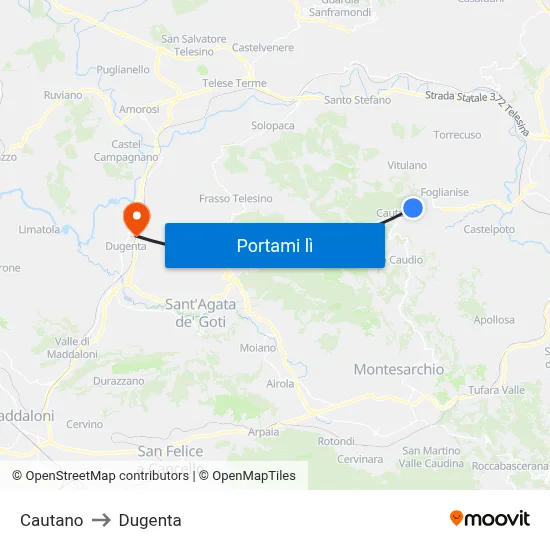 Cautano to Dugenta map