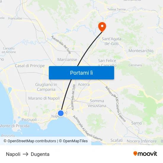 Napoli to Dugenta map