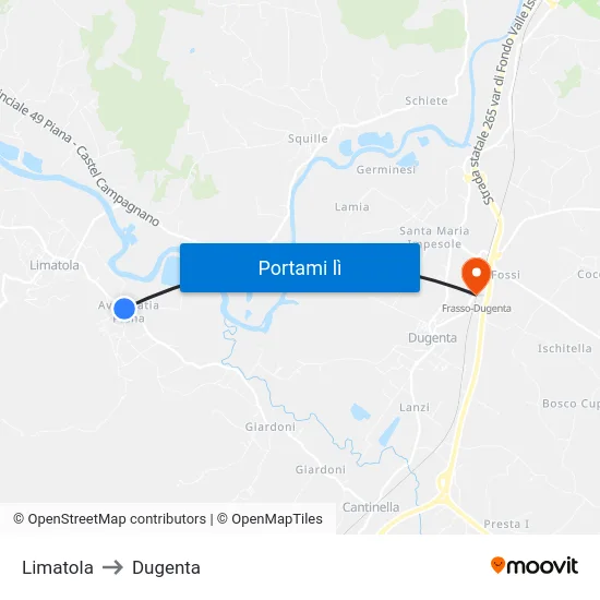 Limatola to Dugenta map