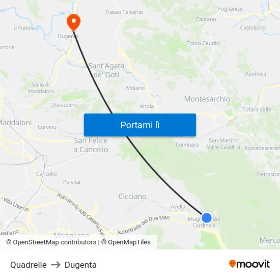 Quadrelle to Dugenta map