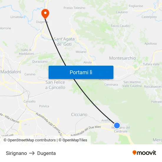 Sirignano to Dugenta map