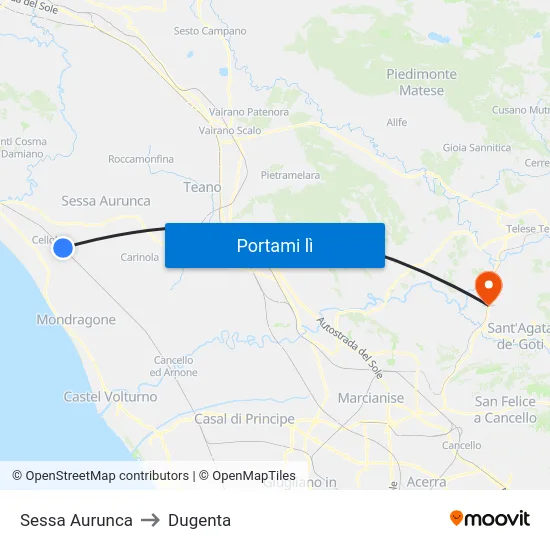 Sessa Aurunca to Dugenta map