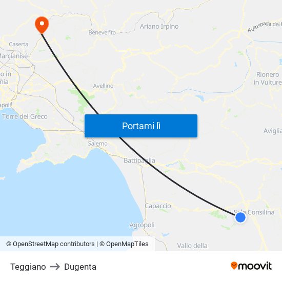 Teggiano to Dugenta map