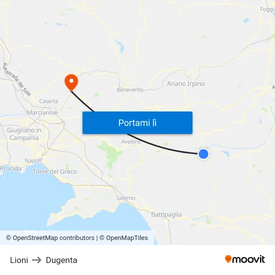 Lioni to Dugenta map