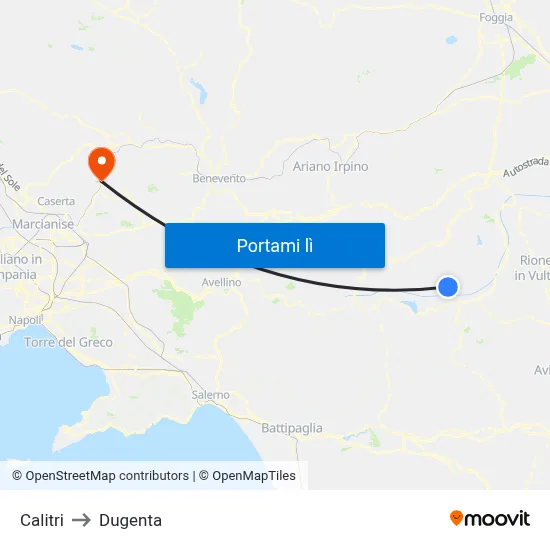 Calitri to Dugenta map