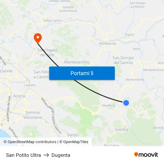 San Potito Ultra to Dugenta map