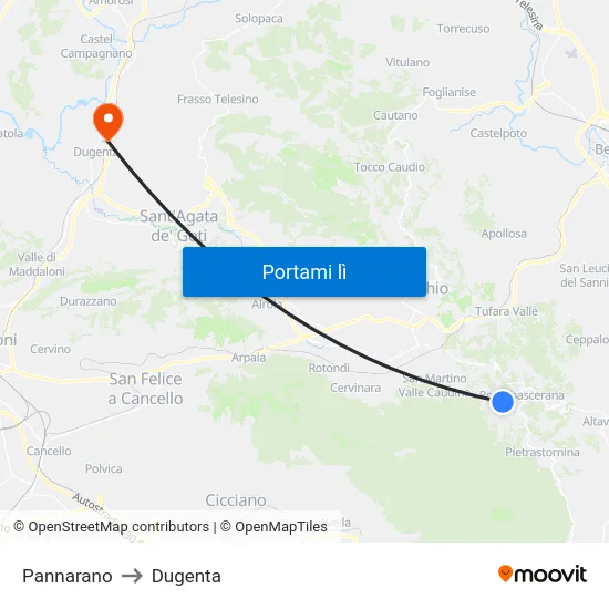 Pannarano to Dugenta map