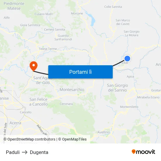 Paduli to Dugenta map